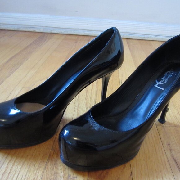 Yves Saint Laurent Black Patent Leather Platform Heel size 39 - Picture 1 of 11
